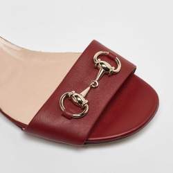 Pre Owned Gucci Red Leather Horsebit Ankle Strap Sandals Size 39