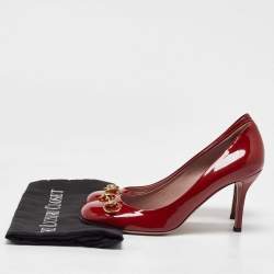 Pre Owned Gucci Red Patent Leather Jolene Horsebit Square Toe Pumps Size 39.5
