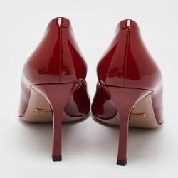 Pre Owned Gucci Red Patent Leather Jolene Horsebit Square Toe Pumps Size 39.5