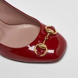 Pre Owned Gucci Red Patent Leather Jolene Horsebit Square Toe Pumps Size 39.5