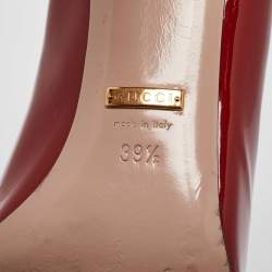 Pre Owned Gucci Red Patent Leather Jolene Horsebit Square Toe Pumps Size 39.5