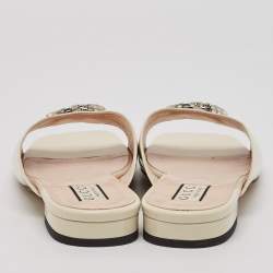 Gucci Cream Patent Leather GG Crystal Embellished Mules Size 39