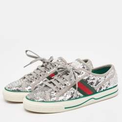 Gucci Silver Sequins Tennis 1977 Lace Up Sneakers Size 39