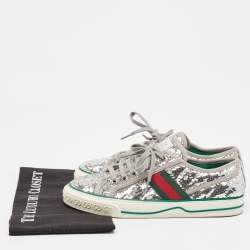 Gucci Silver Sequins Tennis 1977 Lace Up Sneakers Size 39
