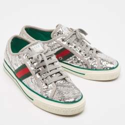 Gucci Silver Sequins Tennis 1977 Lace Up Sneakers Size 39