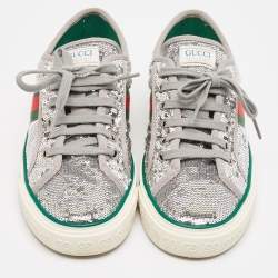Gucci Silver Sequins Tennis 1977 Lace Up Sneakers Size 39