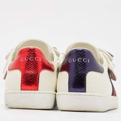 Pre Owned Gucci White Leather Ace Bow Patch Sneakers Size 38.5