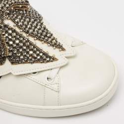 Pre Owned Gucci White Leather Ace Bow Patch Sneakers Size 38.5