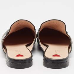 Gucci Black Leather  Bee And Star Embroidered Princetown Mules Size 41