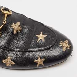 Gucci Black Leather  Bee And Star Embroidered Princetown Mules Size 41