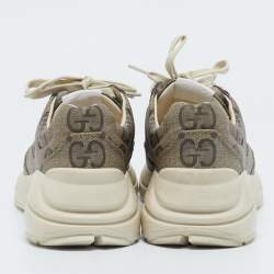 Gucci Beige Canvas Rhyton Lace Up Sneakers Size 38