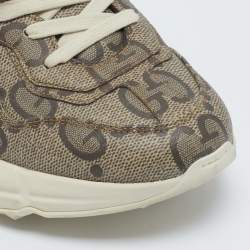 Gucci Beige Canvas Rhyton Lace Up Sneakers Size 38