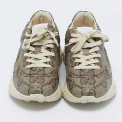 Gucci Beige Canvas Rhyton Lace Up Sneakers Size 38