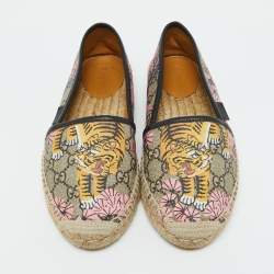 Gucci Multicolor Bengal Tiger Print GG Supreme Canvas Pilar Espadrille Flats Size 36