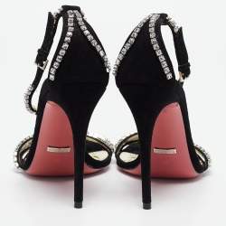 Gucci Black Suede Crystal Embellished Ankle Strap Sandals Size 39