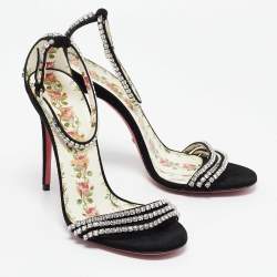 Gucci Black Suede Crystal Embellished Ankle Strap Sandals Size 39