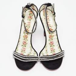 Gucci Black Suede Crystal Embellished Ankle Strap Sandals Size 39
