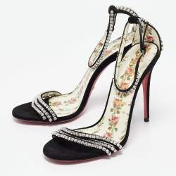 Gucci Black Suede Crystal Embellished Ankle Strap Sandals Size 39