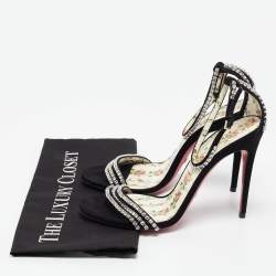 Gucci Black Suede Crystal Embellished Ankle Strap Sandals Size 39