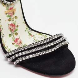 Gucci Black Suede Crystal Embellished Ankle Strap Sandals Size 39