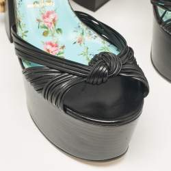 Gucci Black Leather Pearl & Stud Embellished Platform Sandals Size 39