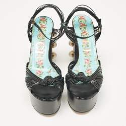 Gucci Black Leather Pearl & Stud Embellished Platform Sandals Size 39