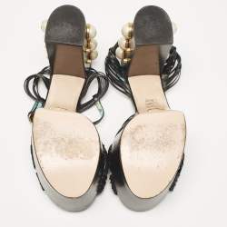 Gucci Black Leather Pearl & Stud Embellished Platform Sandals Size 39