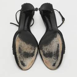 Gucci Black Satin Crystal Embellished Ankle Strap Sandals Size 38