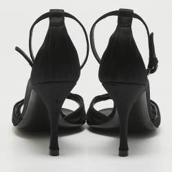Gucci Black Satin Crystal Embellished Ankle Strap Sandals Size 38