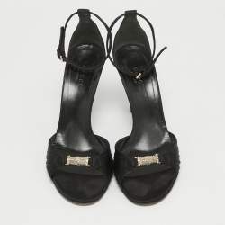 Gucci Black Satin Crystal Embellished Ankle Strap Sandals Size 38