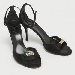 Gucci Black Satin Crystal Embellished Ankle Strap Sandals Size 38