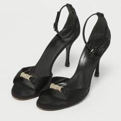 Gucci Black Satin Crystal Embellished Ankle Strap Sandals Size 38