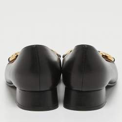 Pre Owned Gucci Black Leather Horsebit Ballet Flats Size 37.5