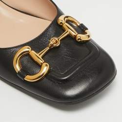 Pre Owned Gucci Black Leather Horsebit Ballet Flats Size 37.5
