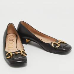 Pre Owned Gucci Black Leather Horsebit Ballet Flats Size 37.5