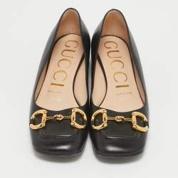 Pre Owned Gucci Black Leather Horsebit Ballet Flats Size 37.5