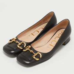 Pre Owned Gucci Black Leather Horsebit Ballet Flats Size 37.5
