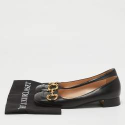 Pre Owned Gucci Black Leather Horsebit Ballet Flats Size 37.5