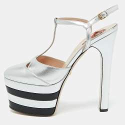 Gucci Silver Leather Angel T-Strap Platform Sandals Size 37