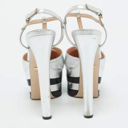 Gucci Silver Leather Angel T-Strap Platform Sandals Size 37