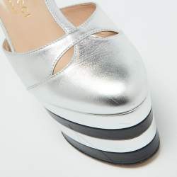 Gucci Silver Leather Angel T-Strap Platform Sandals Size 37