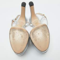 Gucci Silver Leather Angel T-Strap Platform Sandals Size 37