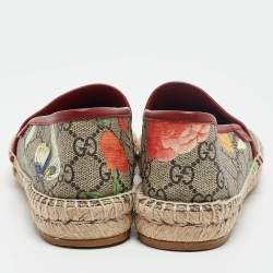 Pre Owned Gucci Beige/Brown GG Supreme Canvas Tian Print Espadrille Flats Size 37.5