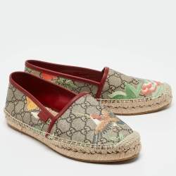 Pre Owned Gucci Beige/Brown GG Supreme Canvas Tian Print Espadrille Flats Size 37.5
