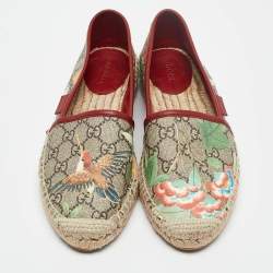 Pre Owned Gucci Beige/Brown GG Supreme Canvas Tian Print Espadrille Flats Size 37.5