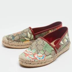 Pre Owned Gucci Beige/Brown GG Supreme Canvas Tian Print Espadrille Flats Size 37.5