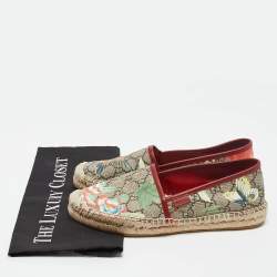 Pre Owned Gucci Beige/Brown GG Supreme Canvas Tian Print Espadrille Flats Size 37.5