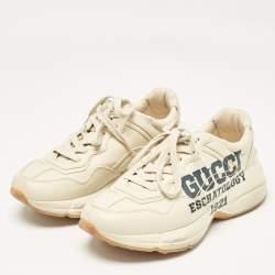 Gucci Cream Leather Rhyton Low Top Sneakers Size 38