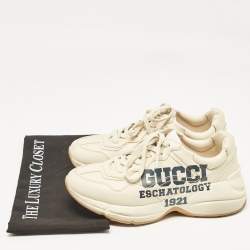 Gucci Cream Leather Rhyton Low Top Sneakers Size 38