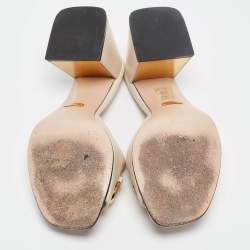 Pre Owned Gucci Cream Leather Horsebit Slide Sandals Size 38